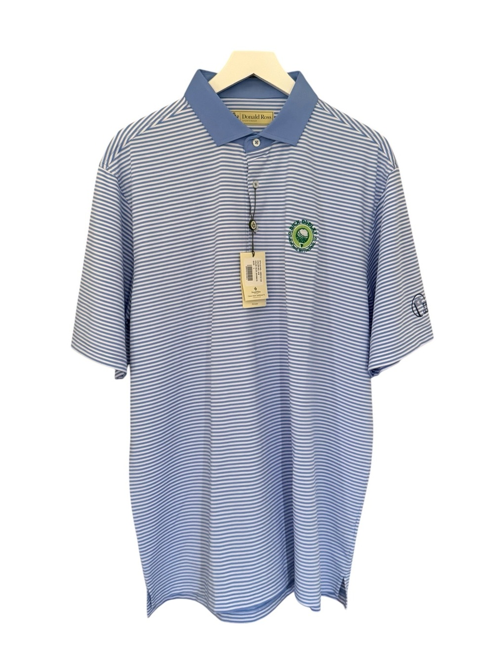 NWT Donald Ross Golf Polo Shirt Men’s Large Blue White Striped Short Sleeve